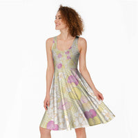 Anthurium Plumeria Lei Pastel Midi Dress Yellow Hawaiian Splendid Palaka