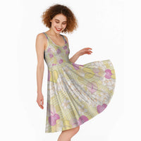 Anthurium Plumeria Lei Pastel Midi Dress Yellow Hawaiian Splendid Palaka