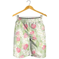 Anthurium Plumeria Lei Pastel Shorts for Men Green Hawaiian Splendid Palaka