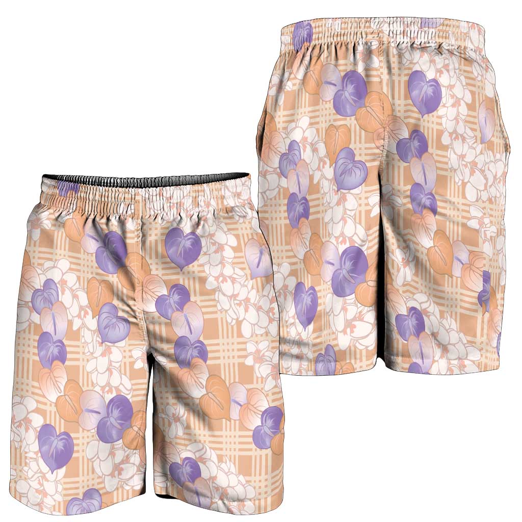 Anthurium Plumeria Lei Pastel Shorts for Men Orange Hawaiian Splendid Palaka