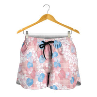 Anthurium Plumeria Lei Pastel Shorts for Women Pink Hawaiian Splendid Palaka