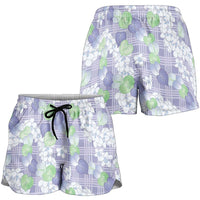 Anthurium Plumeria Lei Pastel Shorts for Women Purple Hawaiian Splendid Palaka