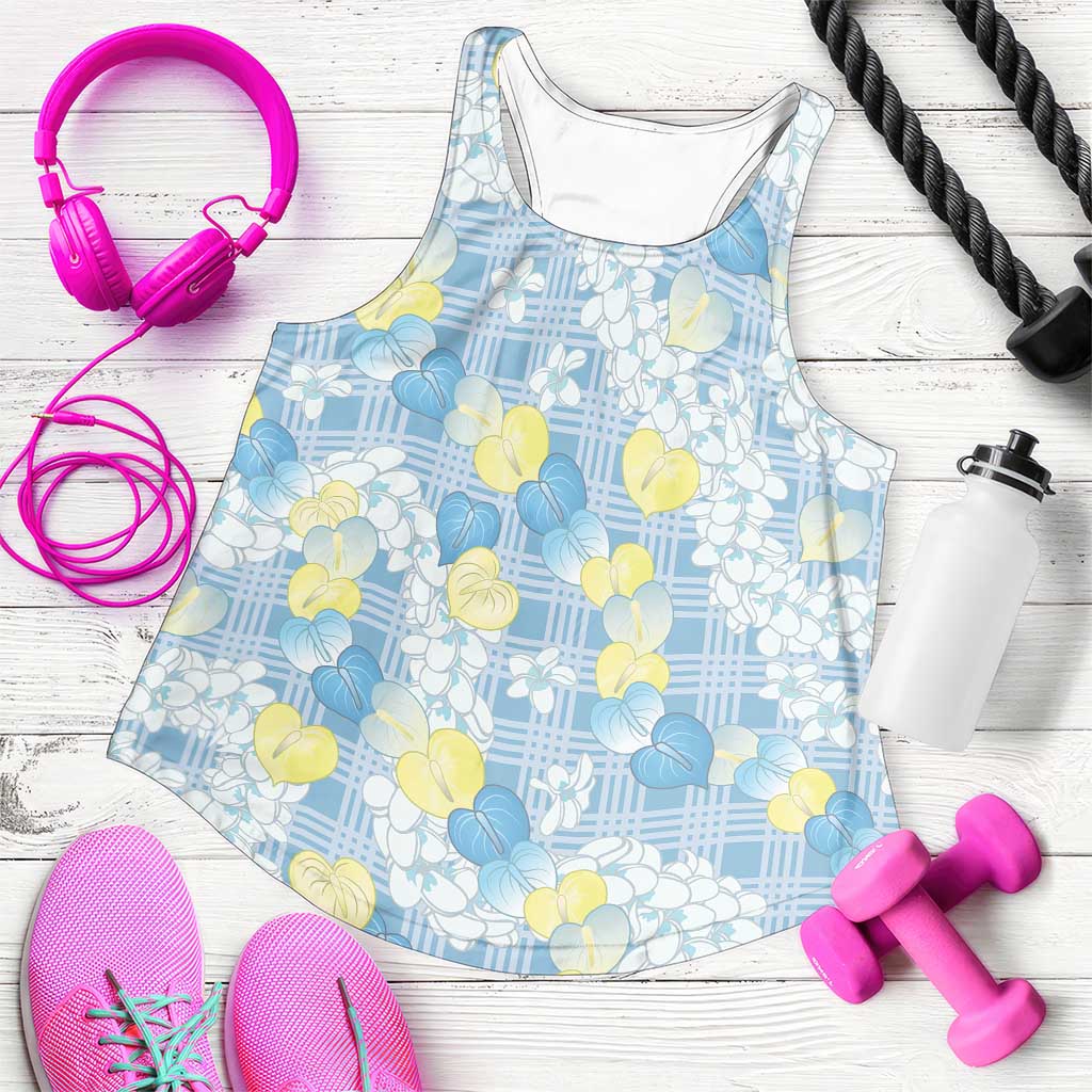 Anthurium Plumeria Lei Pastel Women Racerback Tank Blue Hawaiian Splendid Palaka