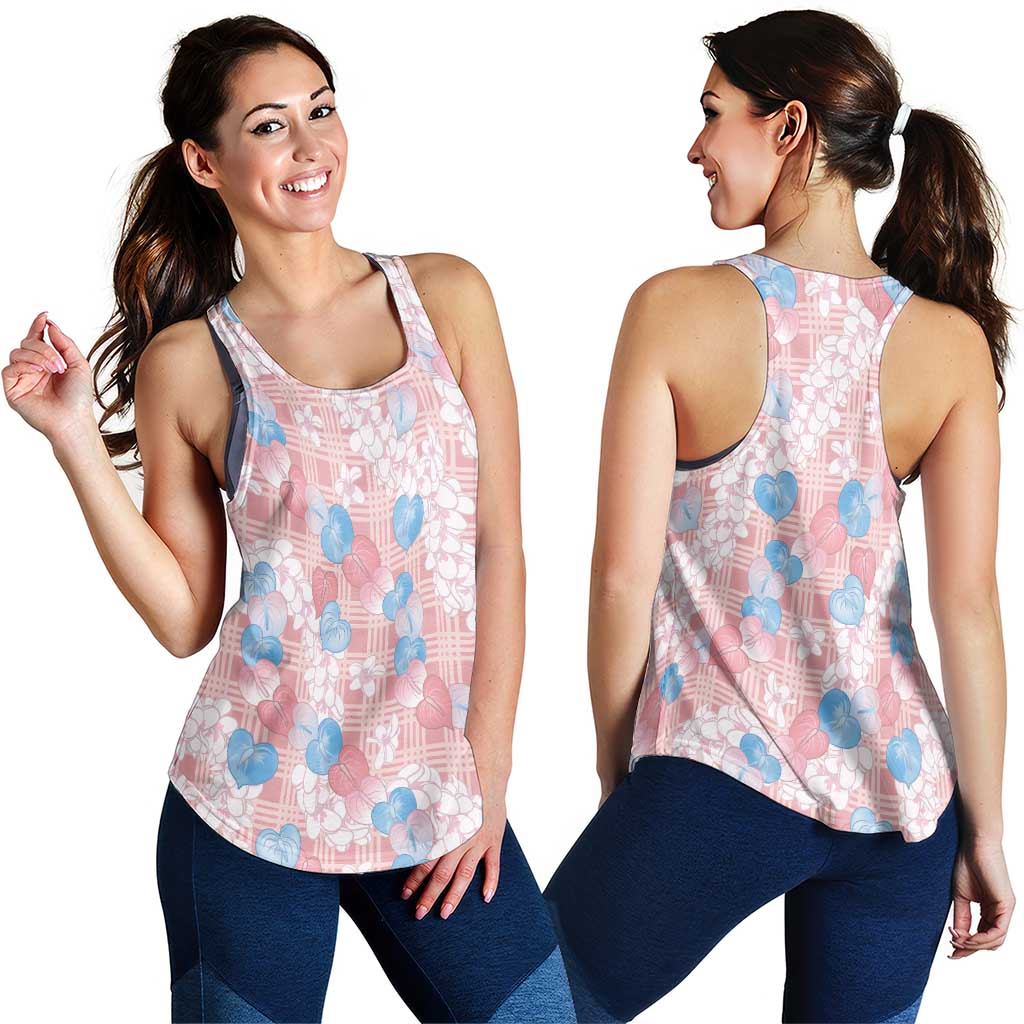 Anthurium Plumeria Lei Pastel Women Racerback Tank Pink Hawaiian Splendid Palaka