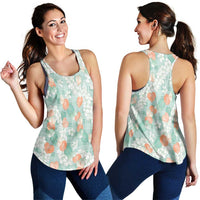 Anthurium Plumeria Lei Pastel Women Racerback Tank Teal Hawaiian Splendid Palaka