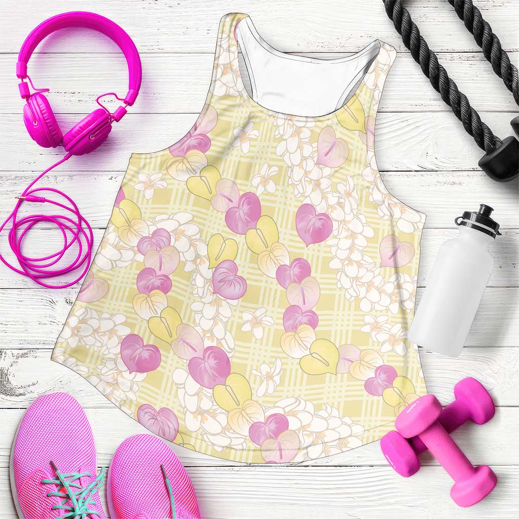 Anthurium Plumeria Lei Pastel Women Racerback Tank Yellow Hawaiian Splendid Palaka