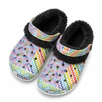 Aotearoa Kowhaiwhai Taniko Patchwork Rainbow Motifs Fleece Clogs LT9 Rainbow - Polynesian Pride