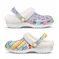 Aotearoa Kowhaiwhai Taniko Patchwork Rainbow Motifs Fleece Clogs LT9 - Polynesian Pride