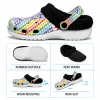 Aotearoa Kowhaiwhai Taniko Patchwork Rainbow Motifs Fleece Clogs LT9 - Polynesian Pride