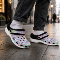 Aotearoa Kowhaiwhai Taniko Patchwork Rainbow Motifs Fleece Clogs LT9 - Polynesian Pride