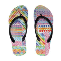 Aotearoa Kowhaiwhai Taniko Patchwork Rainbow Motifs Flip Flops LT9 Rainbow - Polynesian Pride