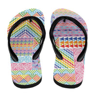 Aotearoa Kowhaiwhai Taniko Patchwork Rainbow Motifs Flip Flops LT9 - Polynesian Pride