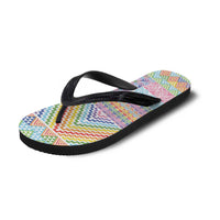 Aotearoa Kowhaiwhai Taniko Patchwork Rainbow Motifs Flip Flops LT9 - Polynesian Pride