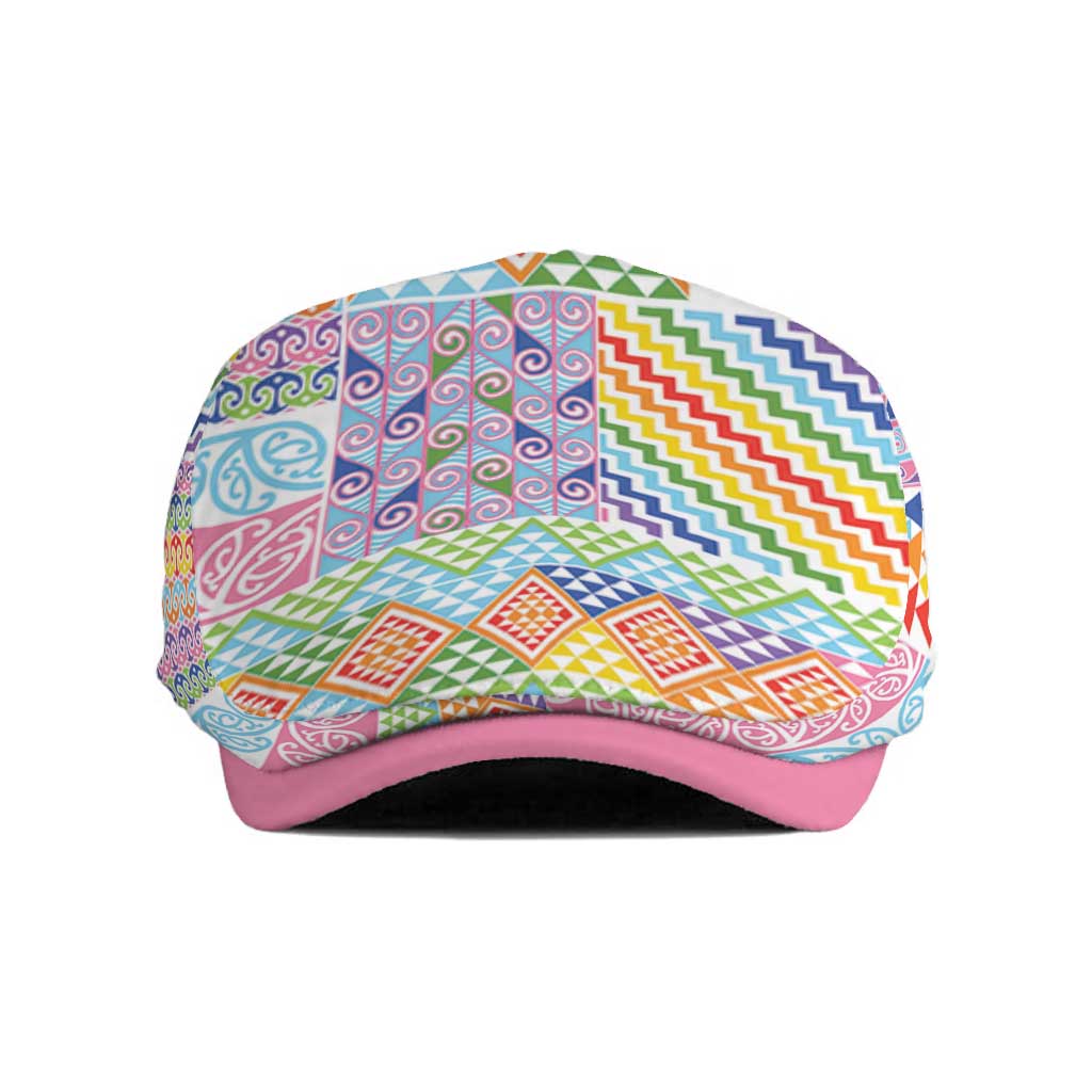 Aotearoa Kowhaiwhai Taniko Patchwork Rainbow Motifs Jeff Hat LT9 Rainbow - Polynesian Pride