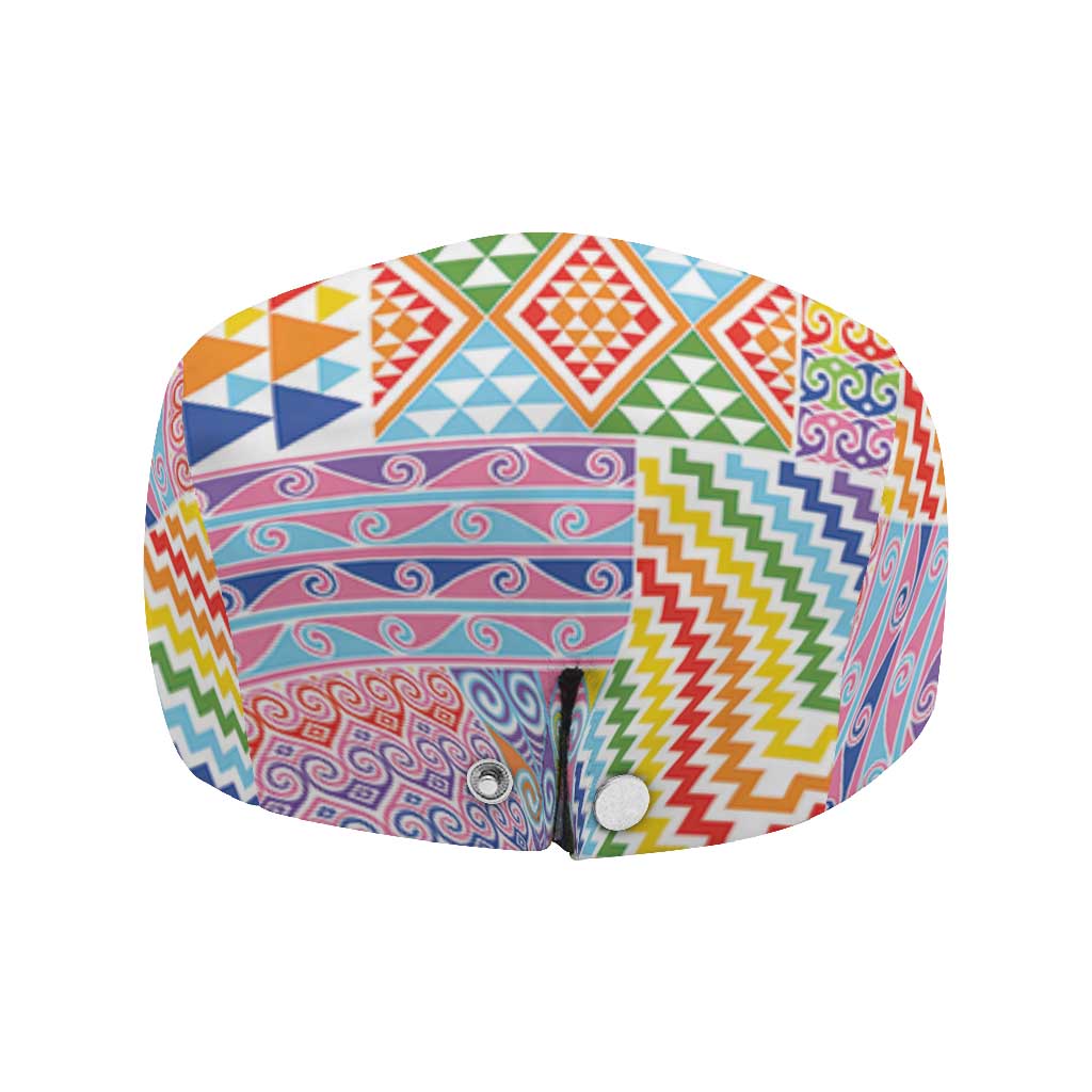 Aotearoa Kowhaiwhai Taniko Patchwork Rainbow Motifs Jeff Hat LT9 - Polynesian Pride