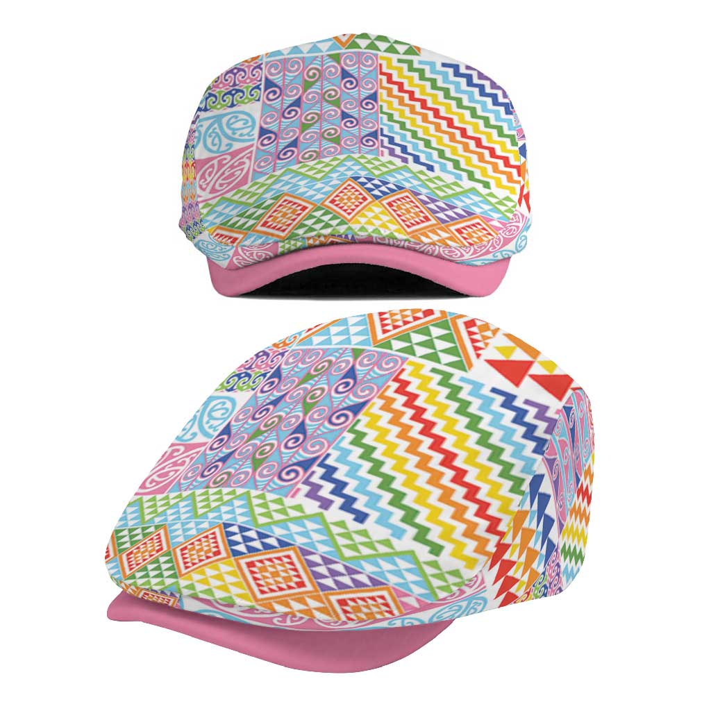 Aotearoa Kowhaiwhai Taniko Patchwork Rainbow Motifs Jeff Hat LT9 - Polynesian Pride