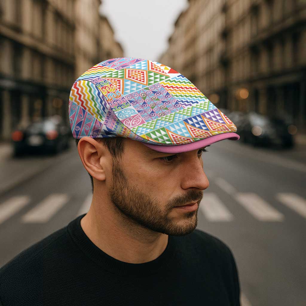 Aotearoa Kowhaiwhai Taniko Patchwork Rainbow Motifs Jeff Hat LT9 - Polynesian Pride