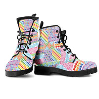 Aotearoa Kowhaiwhai Taniko Patchwork Rainbow Motifs Leather Boots LT9 - Polynesian Pride