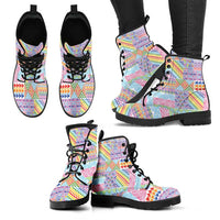 Aotearoa Kowhaiwhai Taniko Patchwork Rainbow Motifs Leather Boots LT9 - Polynesian Pride