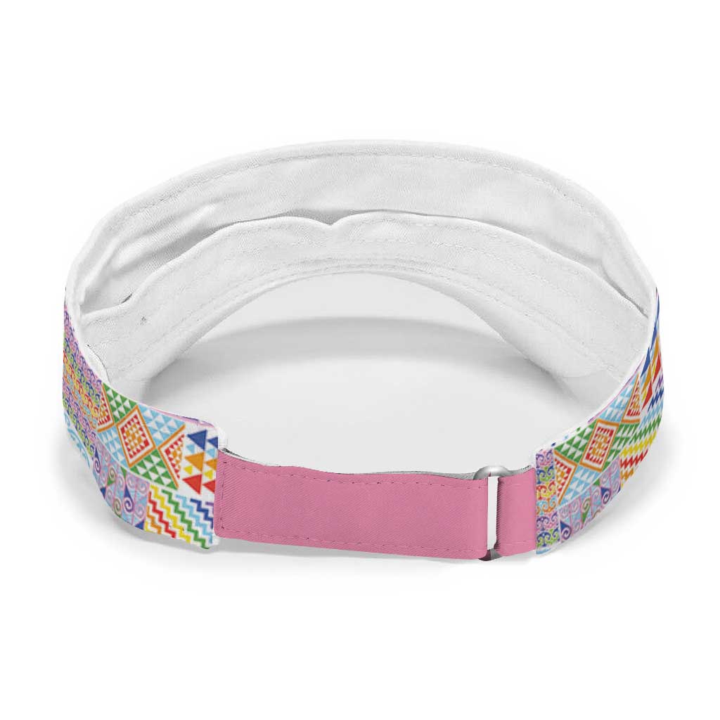 Aotearoa Kowhaiwhai Taniko Patchwork Rainbow Motifs Sun Visor Cap LT9 - Polynesian Pride