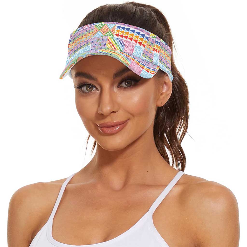Aotearoa Kowhaiwhai Taniko Patchwork Rainbow Motifs Sun Visor Cap LT9 - Polynesian Pride