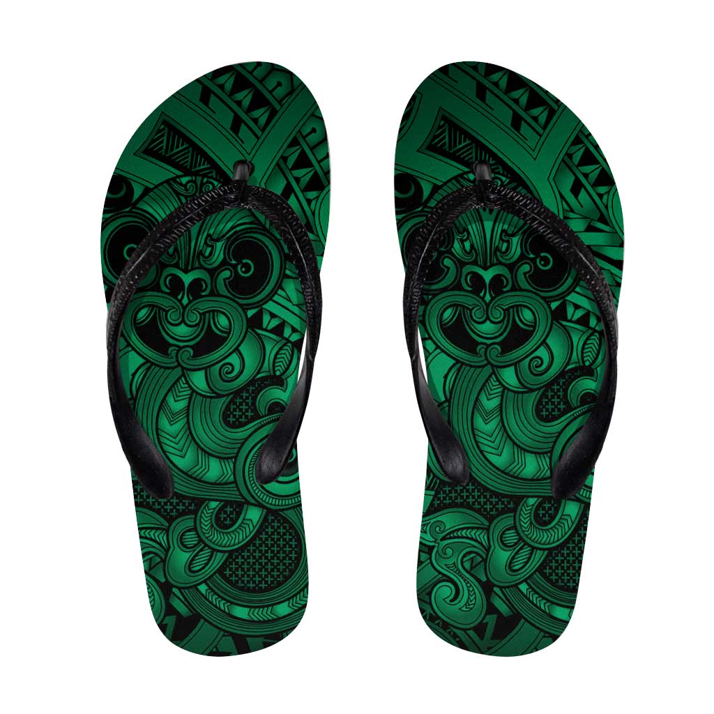 Aotearoa Maori Hei Tiki Flip Flops Kakariki Kowhaiwhai Puhoro Motif