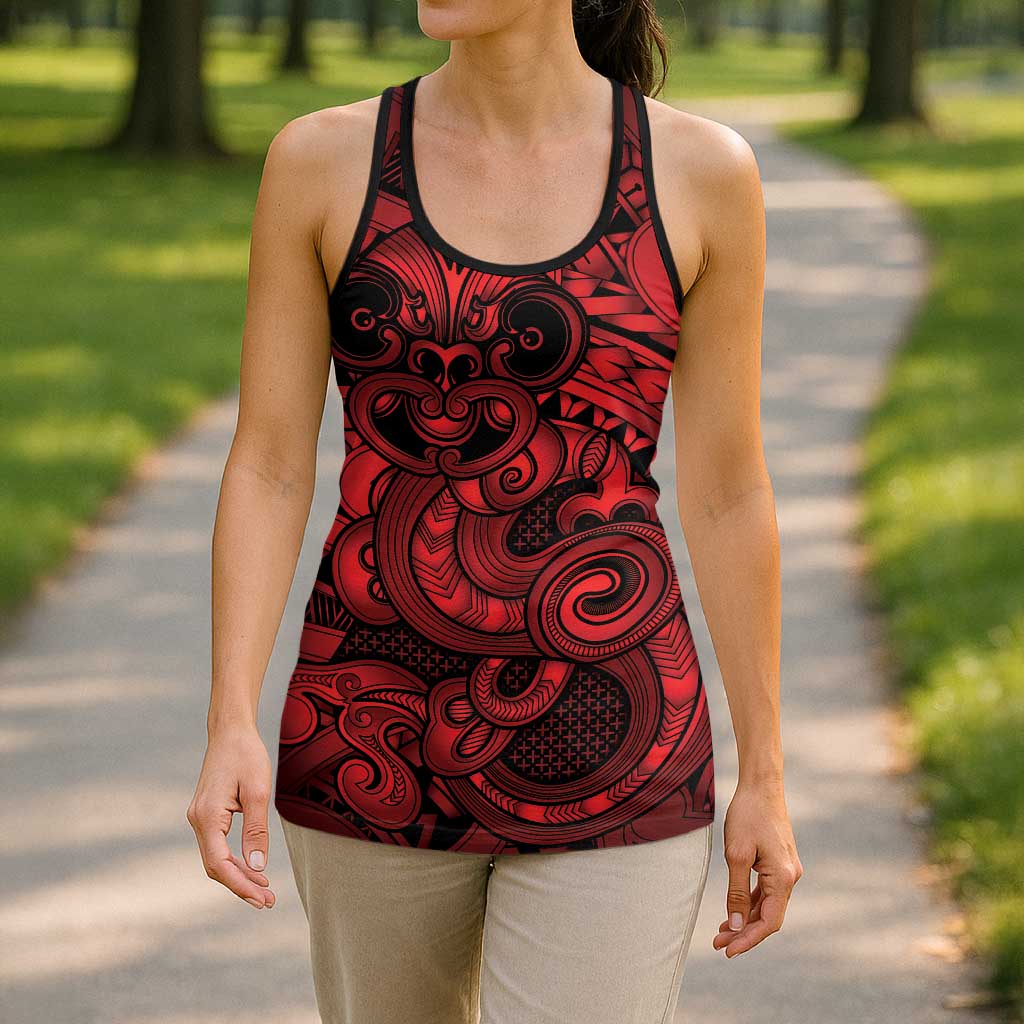 Aotearoa Maori Hei Tiki Hollow Tank Top Whero Kowhaiwhai Puhoro Motif