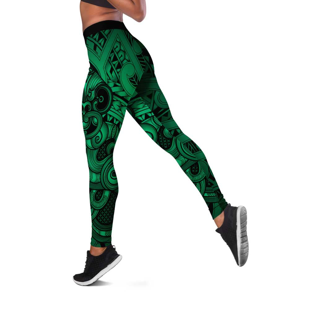 Aotearoa Maori Hei Tiki Leggings Kakariki Kowhaiwhai Puhoro Motif