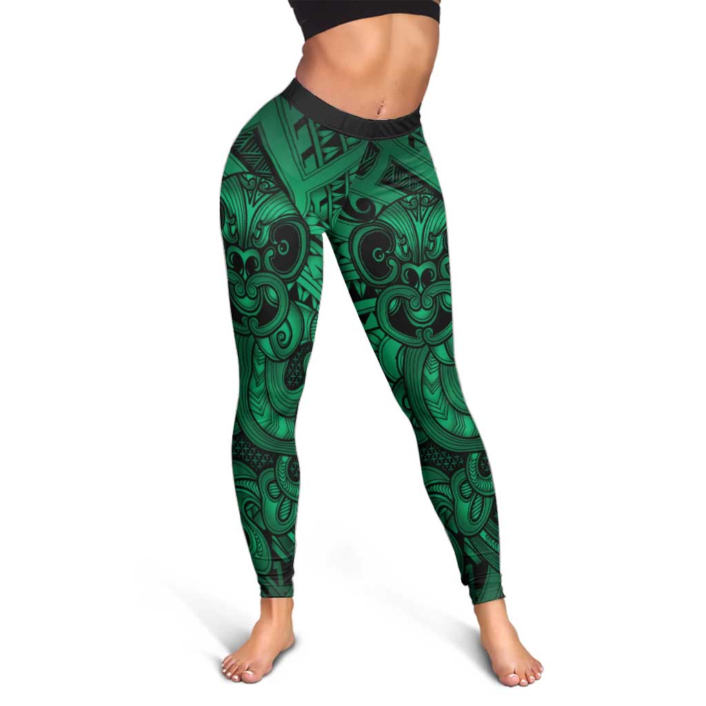 Aotearoa Maori Hei Tiki Leggings Kakariki Kowhaiwhai Puhoro Motif