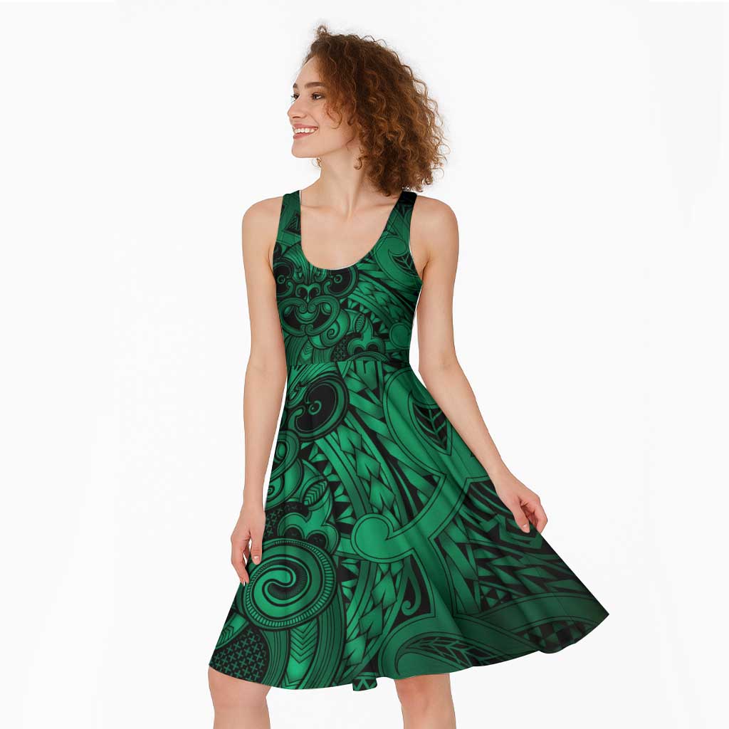 Aotearoa Maori Hei Tiki Midi Dress Kakariki Kowhaiwhai Puhoro Motif