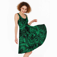 Aotearoa Maori Hei Tiki Midi Dress Kakariki Kowhaiwhai Puhoro Motif