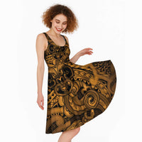 Aotearoa Maori Hei Tiki Midi Dress Koura Kowhaiwhai Puhoro Motif