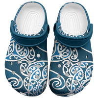 Aotearoa Maori Koru Curves Clogs Shoes Silver Ferns - Navy Blue