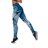 Aotearoa Maori Koru Curves Leggings Silver Ferns - Navy Blue LT7 Navy Blue - Polynesian Pride