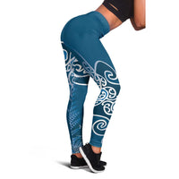 Aotearoa Maori Koru Curves Leggings Silver Ferns - Navy Blue LT7 - Polynesian Pride