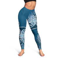 Aotearoa Maori Koru Curves Leggings Silver Ferns - Navy Blue LT7 - Polynesian Pride