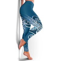 Aotearoa Maori Koru Curves Leggings Silver Ferns - Navy Blue LT7 - Polynesian Pride