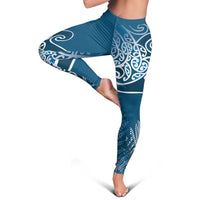 Aotearoa Maori Koru Curves Leggings Silver Ferns - Navy Blue LT7 - Polynesian Pride