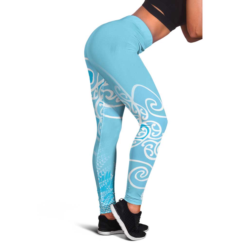 Aotearoa Maori Koru Curves Leggings Silver Ferns - Turquoise