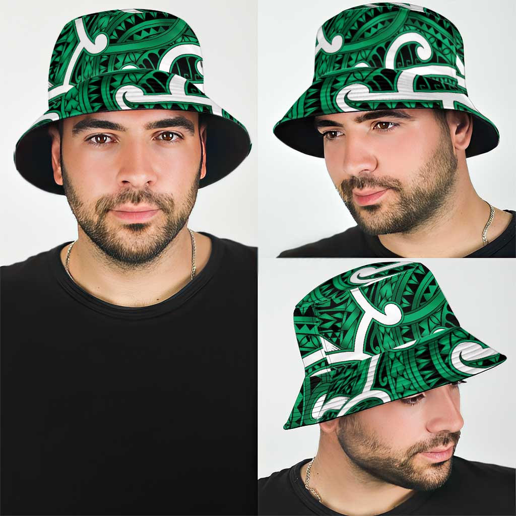 Aotearoa Maori Kowhaiwhai Bucket Hat Kakariki Puhoro and Patiki