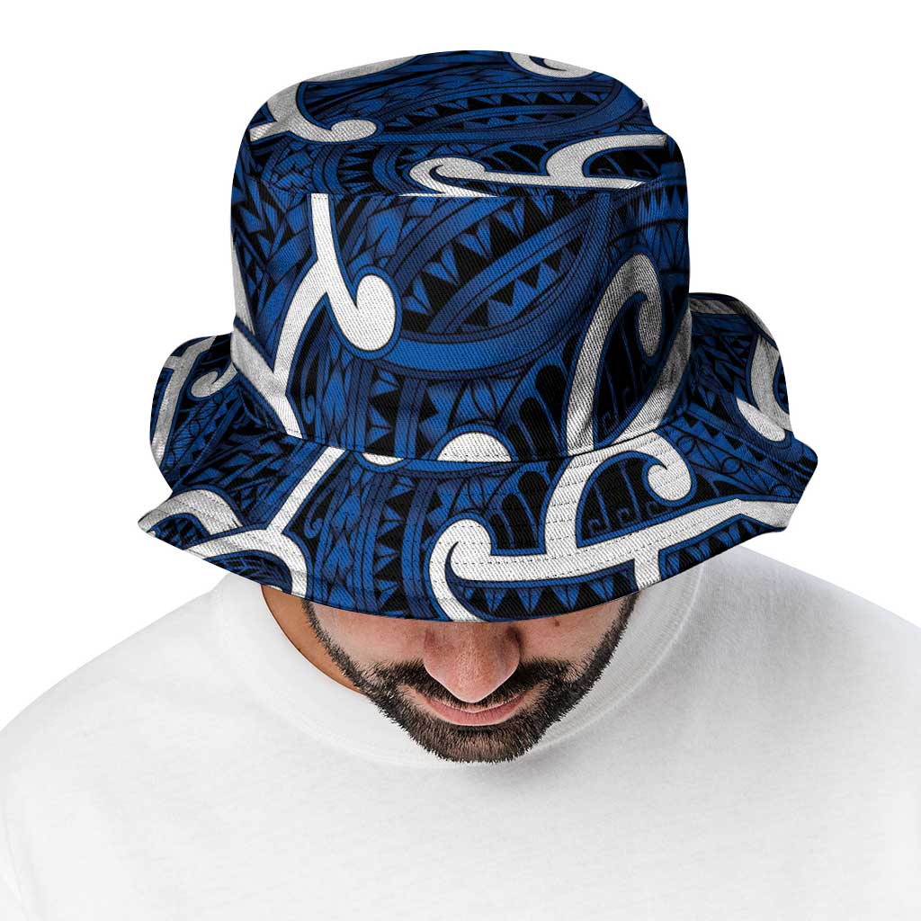 Aotearoa Maori Kowhaiwhai Bucket Hat Kikorangi Puhoro and Patiki
