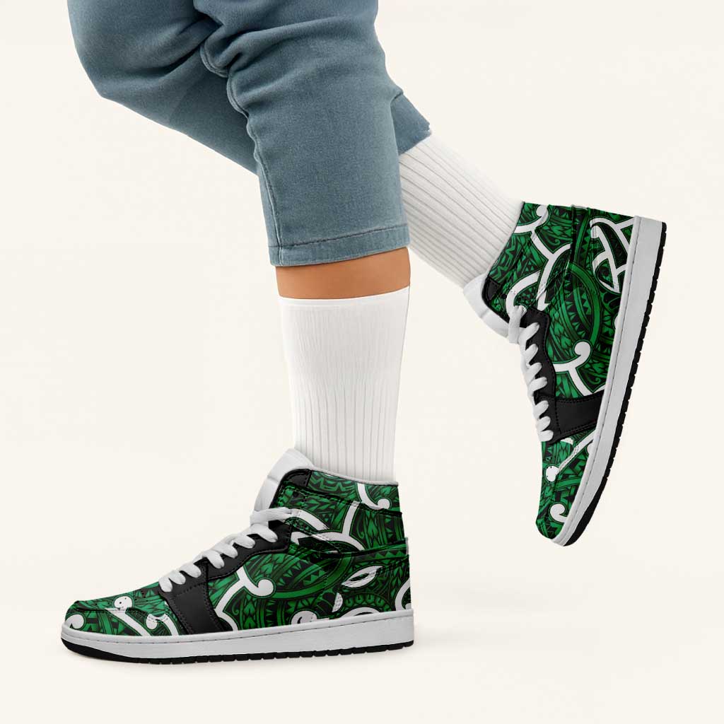 Aotearoa Maori Kowhaiwhai High Sneakers AJ1 Kakariki Puhoro and Patiki