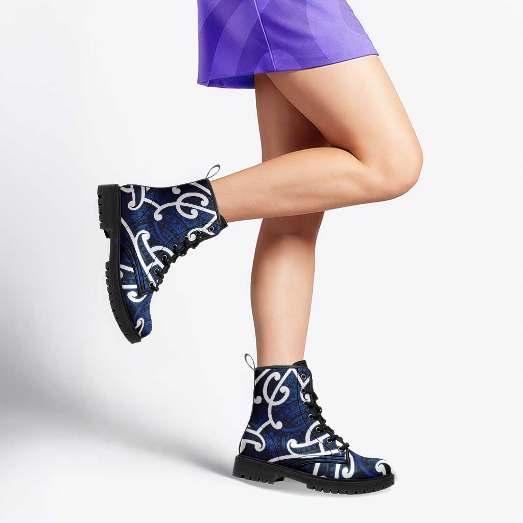 Aotearoa Maori Kowhaiwhai Leather Boots Kikorangi Puhoro and Patiki