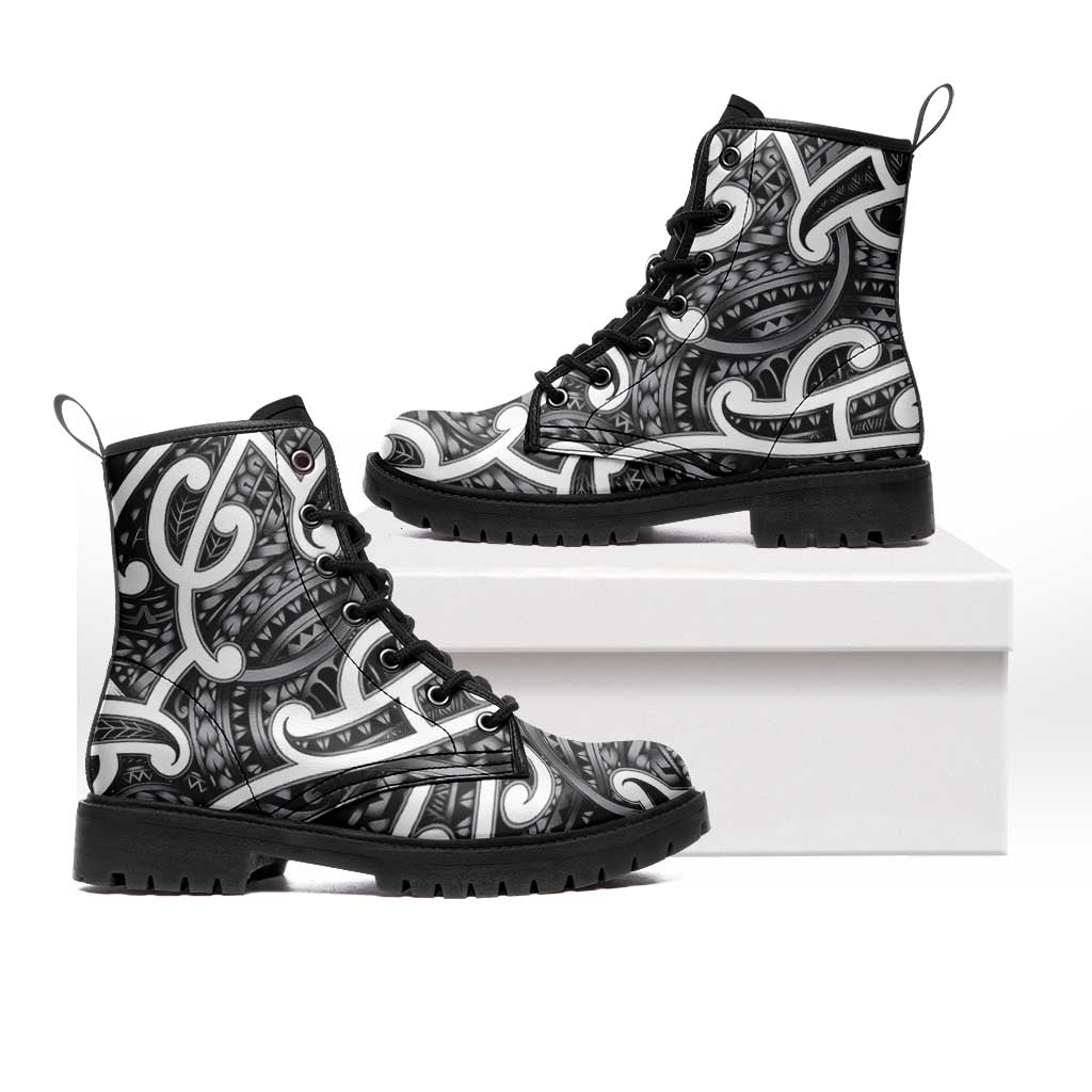 Aotearoa Maori Kowhaiwhai Leather Boots Kiwikiwi Puhoro and Patiki