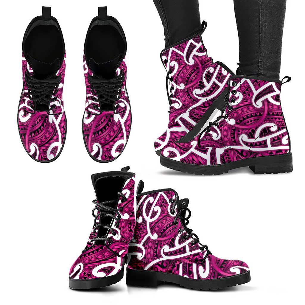 Aotearoa Maori Kowhaiwhai Leather Boots Mawhero Puhoro and Patiki