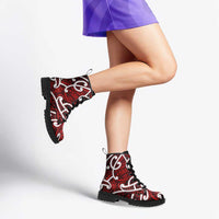 Aotearoa Maori Kowhaiwhai Leather Boots Whero Puhoro and Patiki