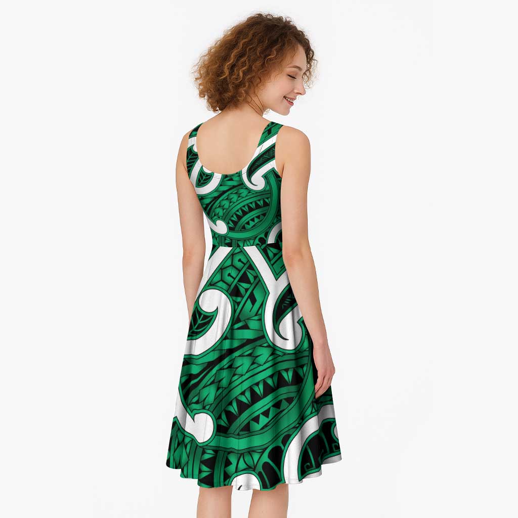 Aotearoa Maori Kowhaiwhai Midi Dress Kakariki Puhoro and Patiki