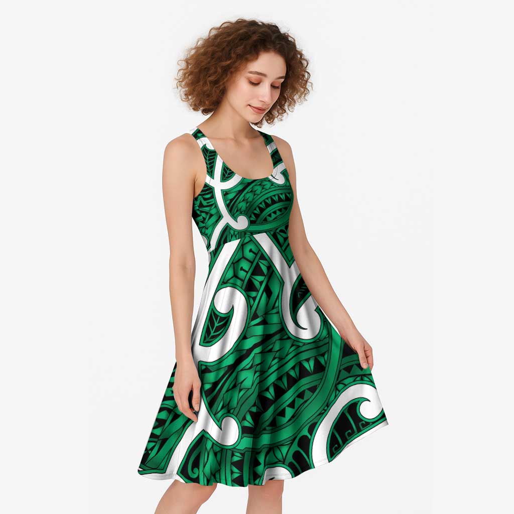 Aotearoa Maori Kowhaiwhai Midi Dress Kakariki Puhoro and Patiki