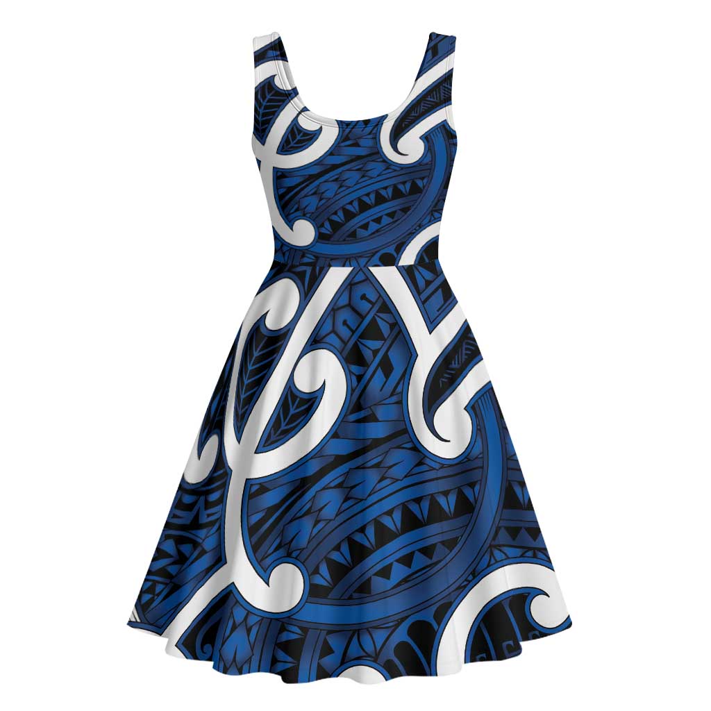 Aotearoa Maori Kowhaiwhai Midi Dress Kikorangi Puhoro and Patiki