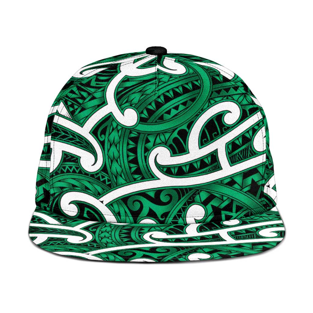 Aotearoa Maori Kowhaiwhai Snapback Cap Kakariki Puhoro and Patiki
